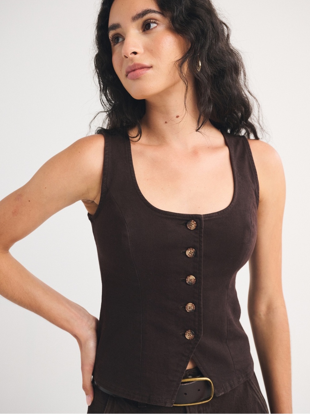 Abercrombie Women’s Tie-Back Scoop Neck Denim Vest | Dark Brown | Medium